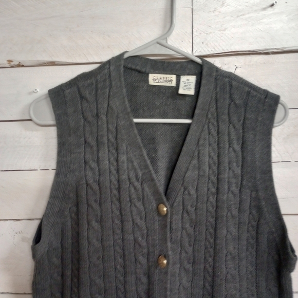 Vintage Classic Elements Gray Cable-Knit Chunky Sweater Vest Grannycore Medium - Picture 5 of 9